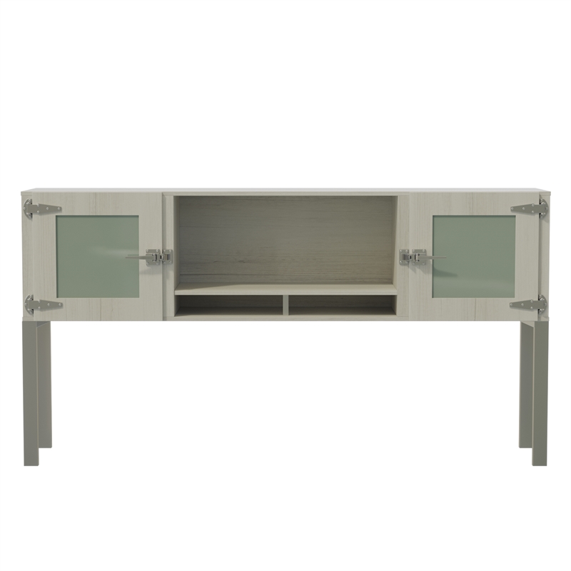 Safco Mirella Modern Wood Hutch with Glass Doors in White Ash