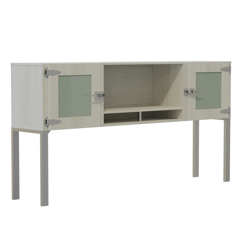 Safco Mirella Modern Wood Hutch with Glass Doors in White Ash