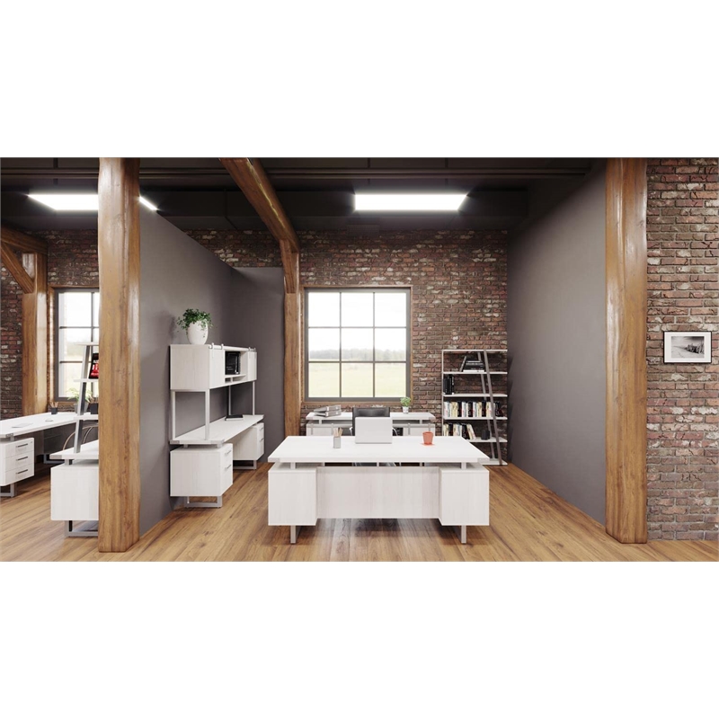 Safco Mirella Modern Wood Hutch with Sliding Doors in White Ash