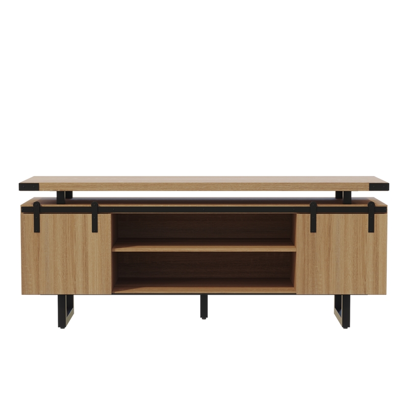 Mirella Low Wall Cabinet Wood Doors in Sand Dune