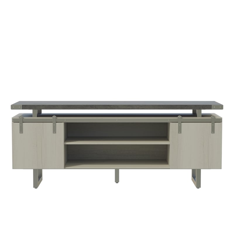 Mirella Low Wall Cabinet Wood Doors in Stone Gray