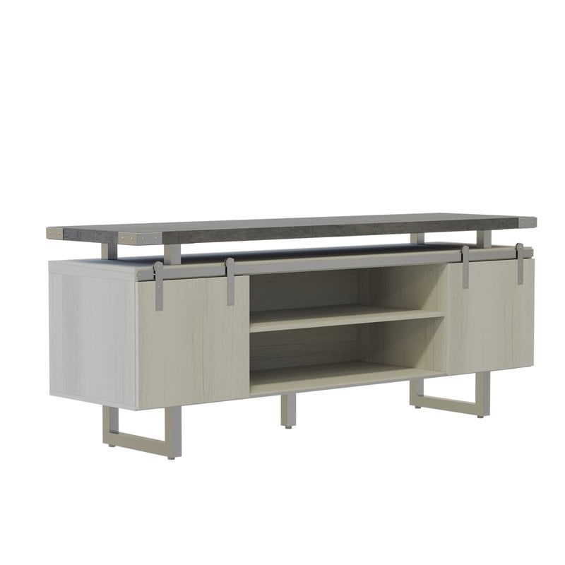 Mirella Low Wall Cabinet Wood Doors in Stone Gray