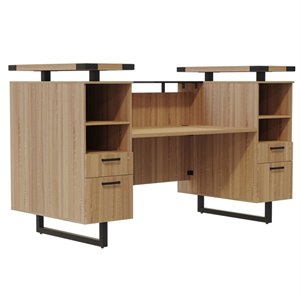 safco mirella modern wood reception desk in sand dune beige finish
