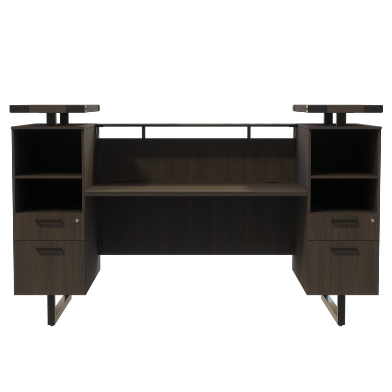 Safco Mirella Modern Wood Reception Desk in Southern Tobacco