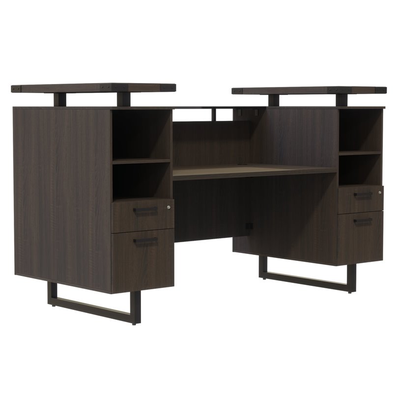 Safco Mirella Modern Wood Reception Desk in Southern Tobacco