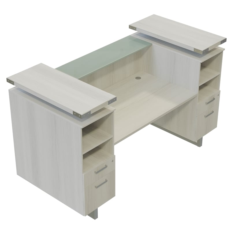 Mirella Reception Desk with Glass Countertop in White Ash