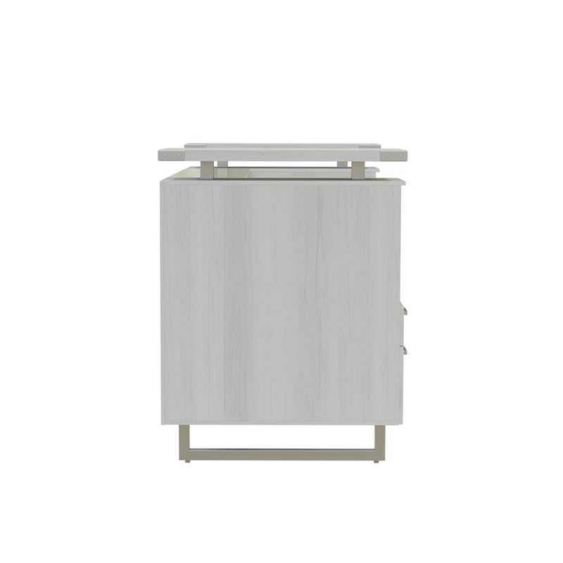 Mirella Reception Desk with Glass Countertop in White Ash