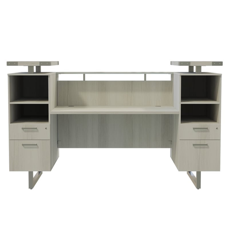 Mirella Reception Desk with Glass Countertop in White Ash