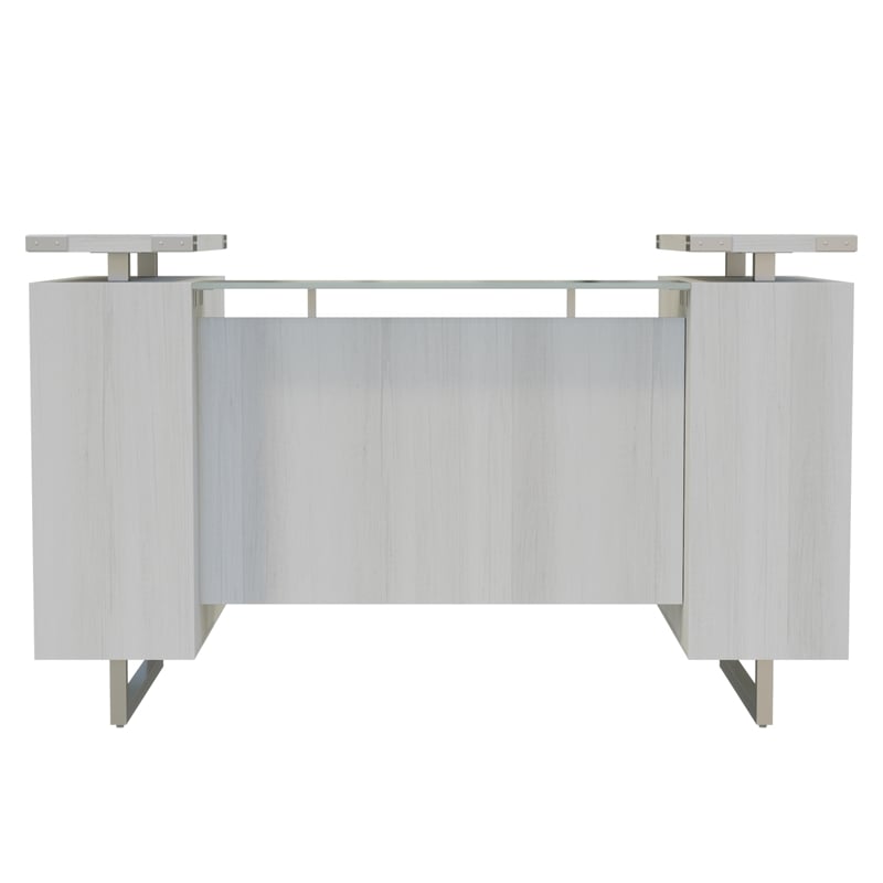 Mirella Reception Desk with Glass Countertop in White Ash