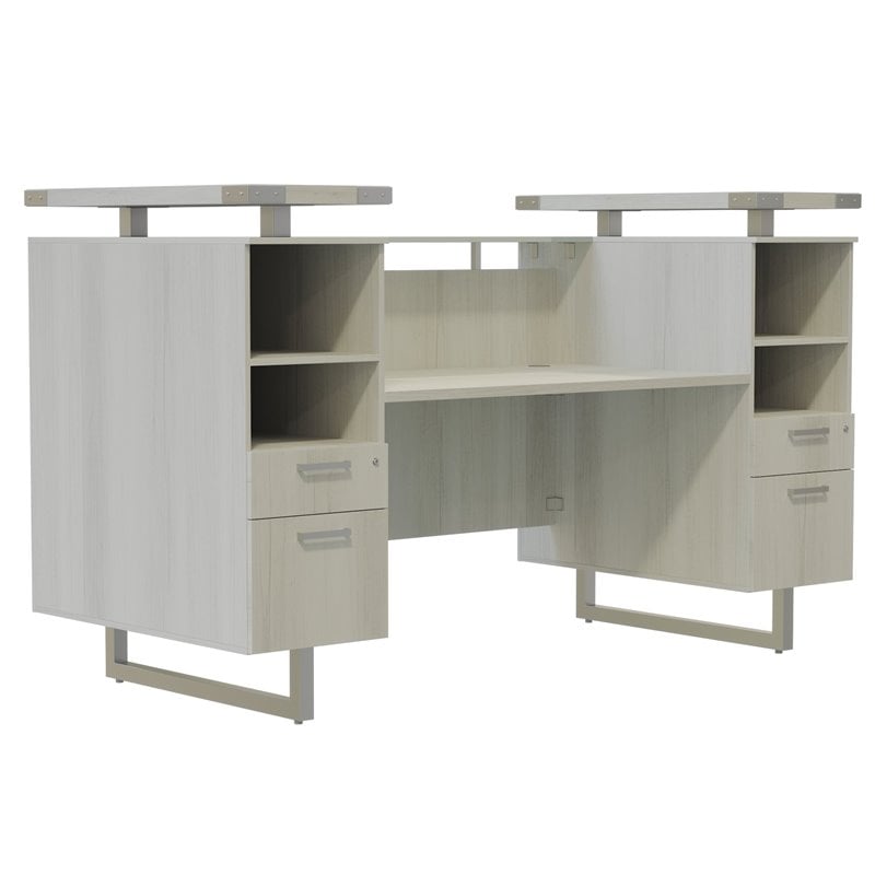 Mirella Reception Desk with Glass Countertop in White Ash