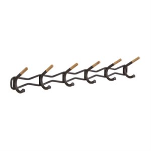 safco's steel black 6 hook family coat wall rack with wooden tips