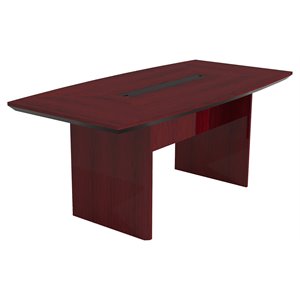safco corsica 6' boat shaped conference table with slab wood base in cherry