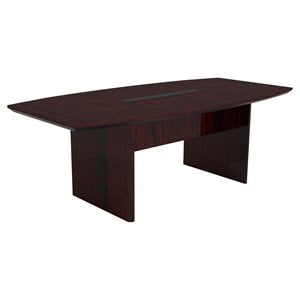 safco corsica 6' boat shaped conference table with slab base in mahogany