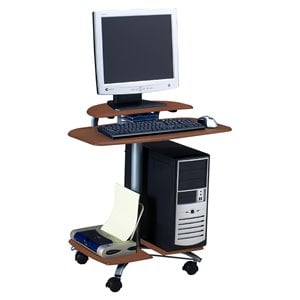 safco eastwinds mobile wood computer cart in medium cherry