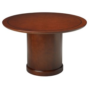 safco sorrento 4' round conference table with column base in bourbon cherry