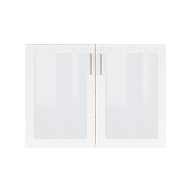 Resi Modern White Multi Level Wood Storage Cabinet With Glass Doors