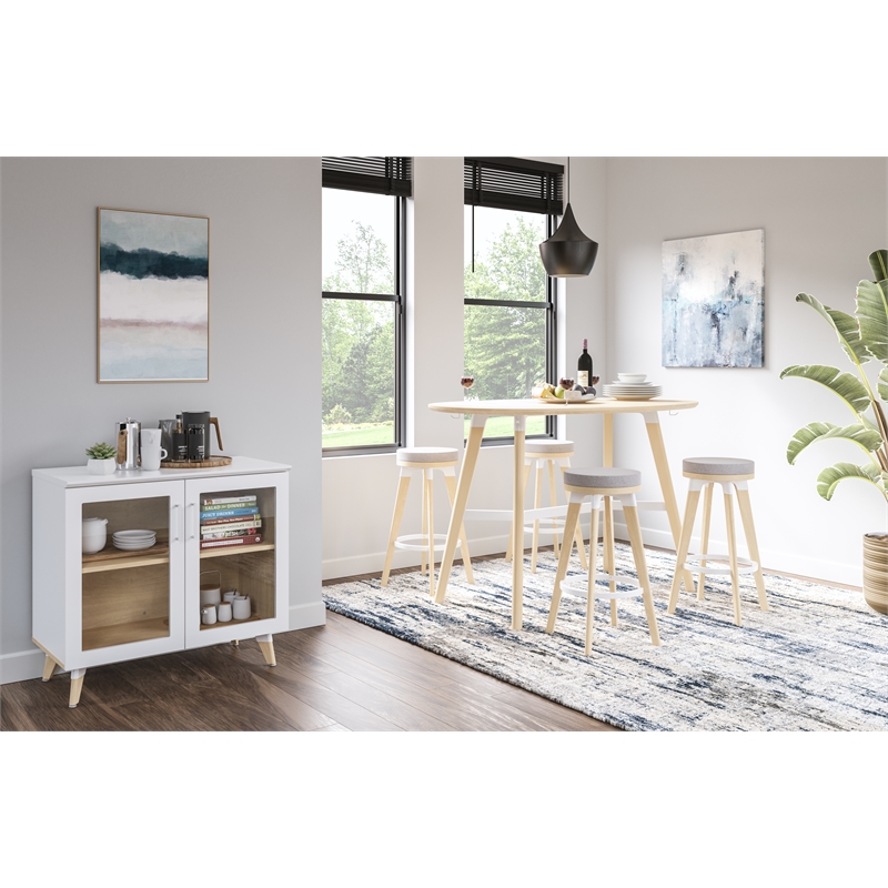 Resi Modern White Multi Level Wood Storage Cabinet With Glass Doors