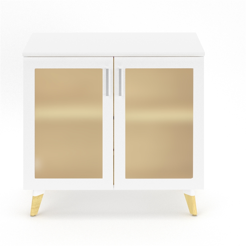 Resi Modern White Multi Level Wood Storage Cabinet With Glass Doors