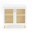 Resi Modern White Multi Level Wood Storage Cabinet With Glass Doors
