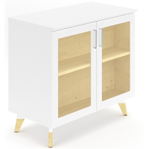 Resi Modern White Multi Level Wood Storage Cabinet With Glass Doors