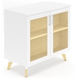 Resi Modern White Multi Level Wood Storage Cabinet With Glass Doors