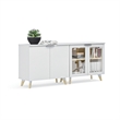 Resi Modern White Multi Level Wood Storage Cabinet With Glass Doors