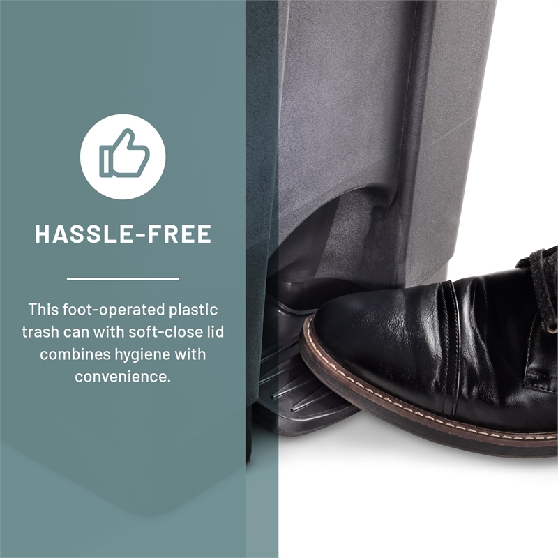 Safco Products Plastic Step-On Touchless 12 Gallon Trash Can in Black