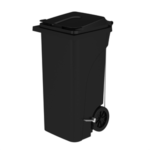Safco Products Plastic Step-On Touchless 32 Gallon Trash Can in Black