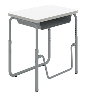alphabetter 2.0 height adjustable student desk pendulum bar & book box in white