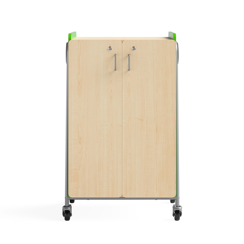 Whiffle Typical - 2 Wood Column 12-Tote Mobile Storage Cart in Green - 48