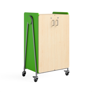 Whiffle Typical - 2 Wood Column 12-Tote Mobile Storage Cart in Green - 48&quotH