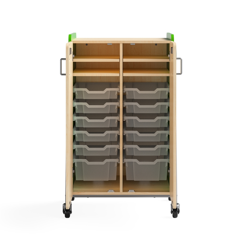 Whiffle Typical - 2 Wood Column 12-Tote Mobile Storage Cart in Green - 48