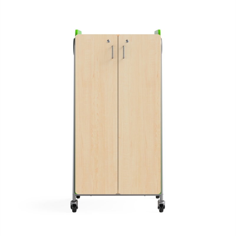 Whiffle Typical - 2 Wood Column 14-Tote Mobile Storage Cart in Green - 60