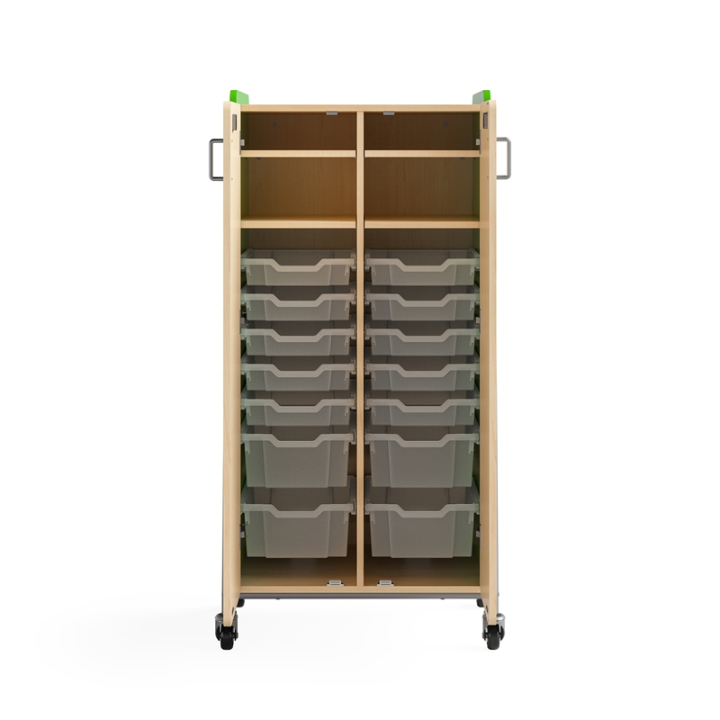 Whiffle Typical - 2 Wood Column 14-Tote Mobile Storage Cart in Green - 60