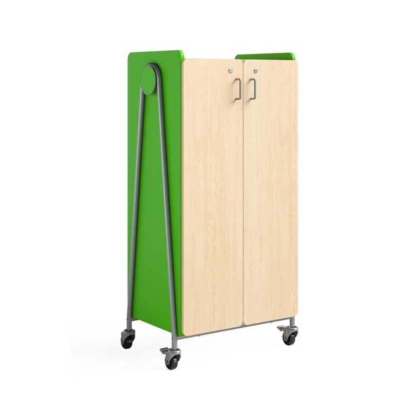 Whiffle Typical - 2 Wood Column 14-Tote Mobile Storage Cart in Green - 60