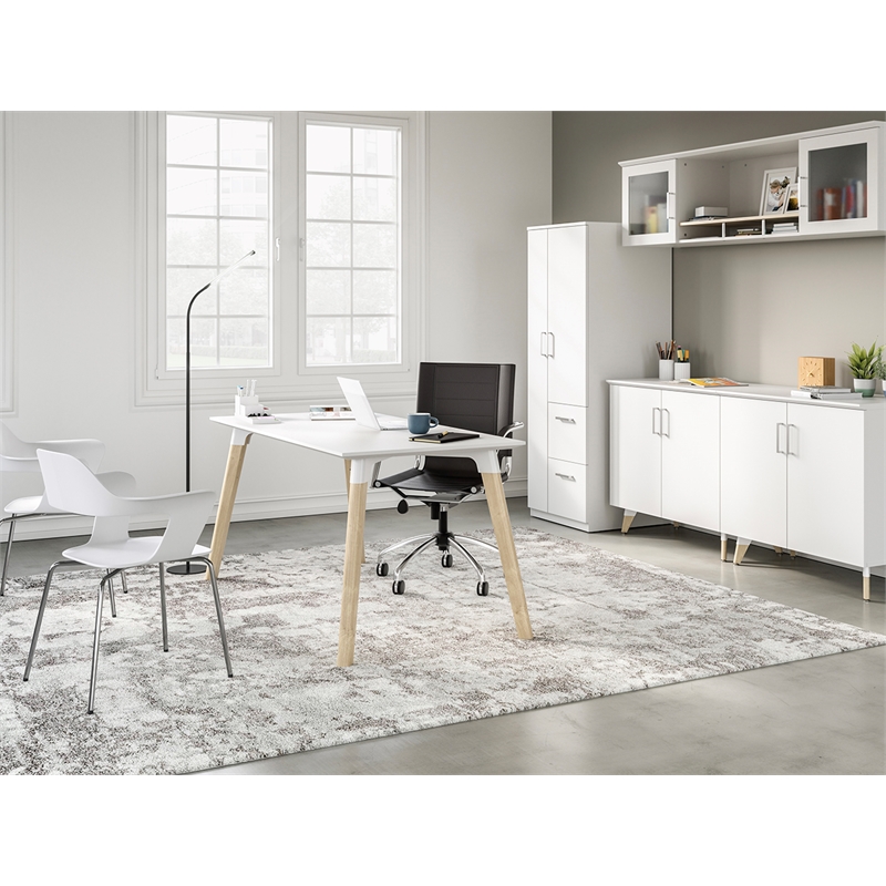 Resi Modern Wooden Wall Mounted Hutch Sleek in White and Brown