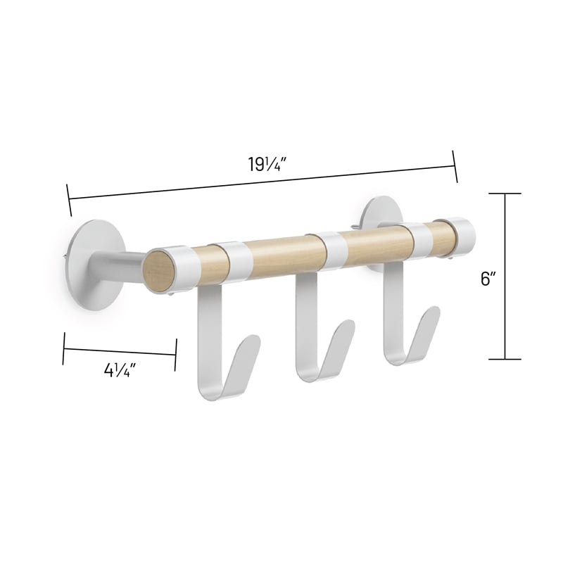 Resi Coat Wall Rack Features Three Metal Hooks with a White Powder Coated