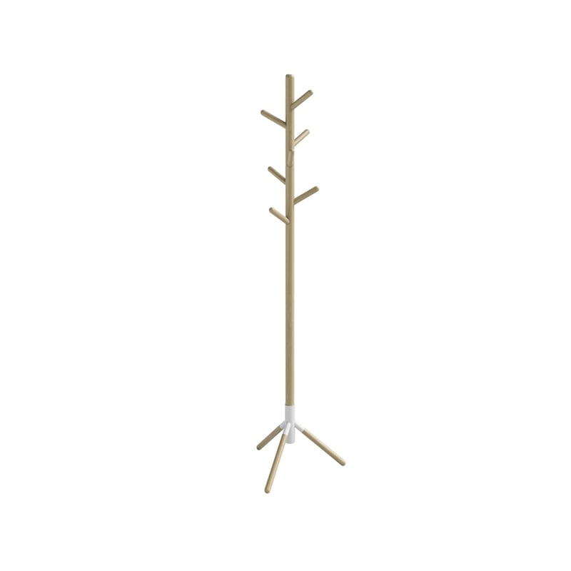 Resi Standing Coat Tree White Powder Base Natural Wood Pole