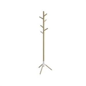 Resi Standing Coat Tree White Powder Base Natural Wood Pole
