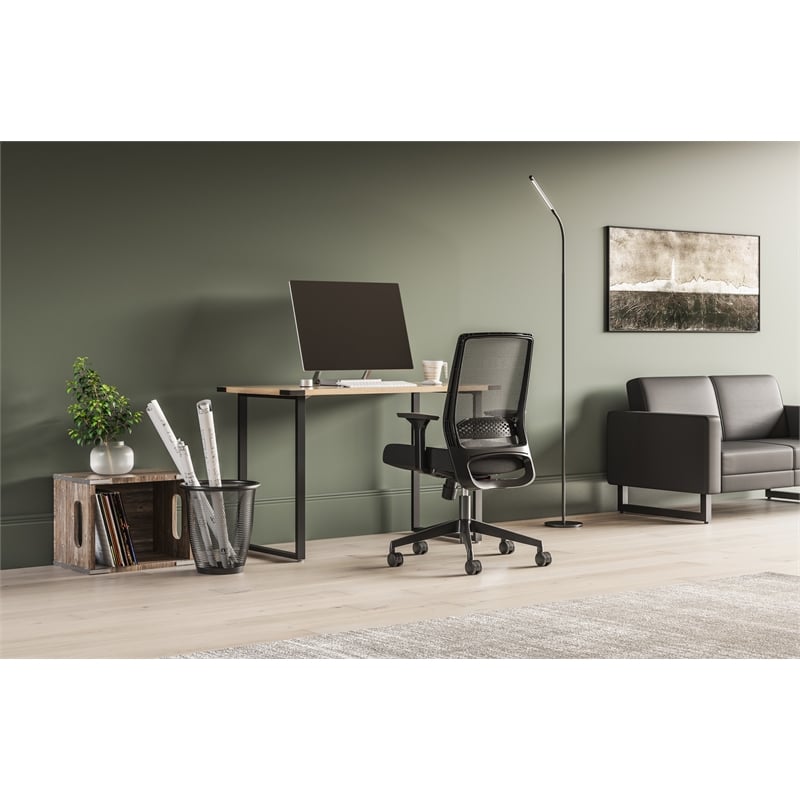 Safco Contemporary Lounge Black Vinyl Settee Metal Mirella Legs