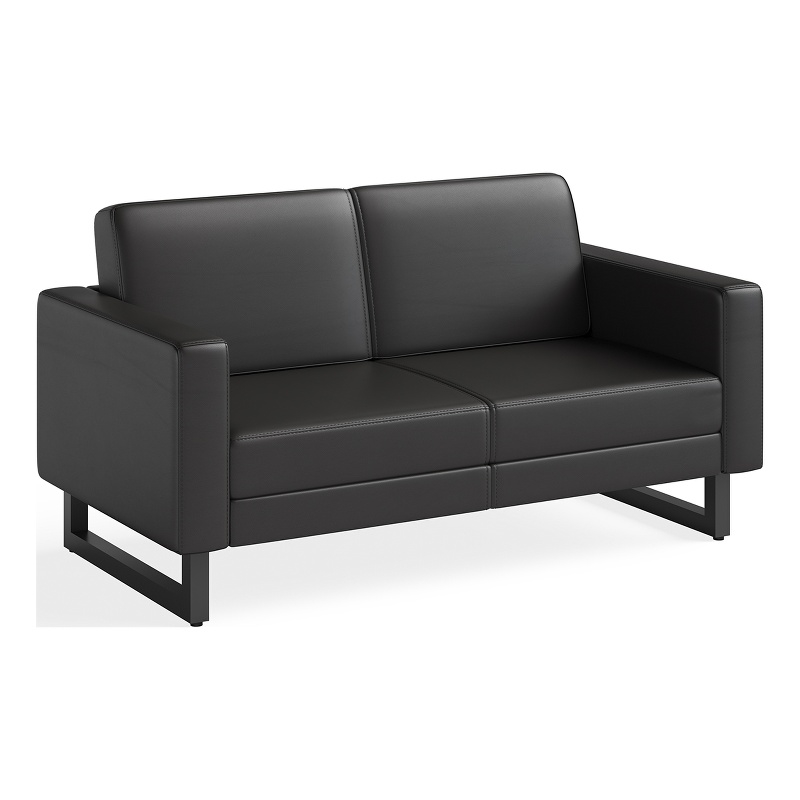 Safco Contemporary Lounge Black Vinyl Settee Metal Mirella Legs
