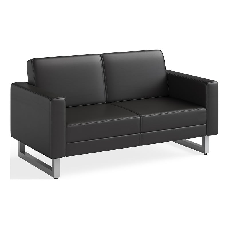 Safco Contemporary Lounge Settee Black Vinyl Metal Mirella Legs