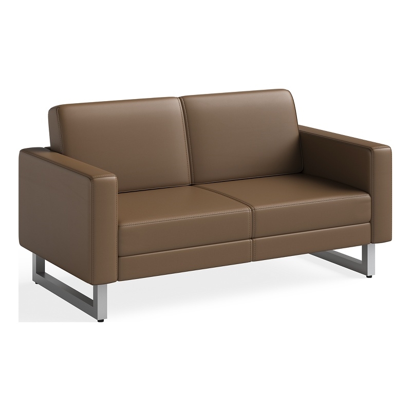Safco Contemporary Lounge Settee Brown Vinyl Wood Mirella Legs