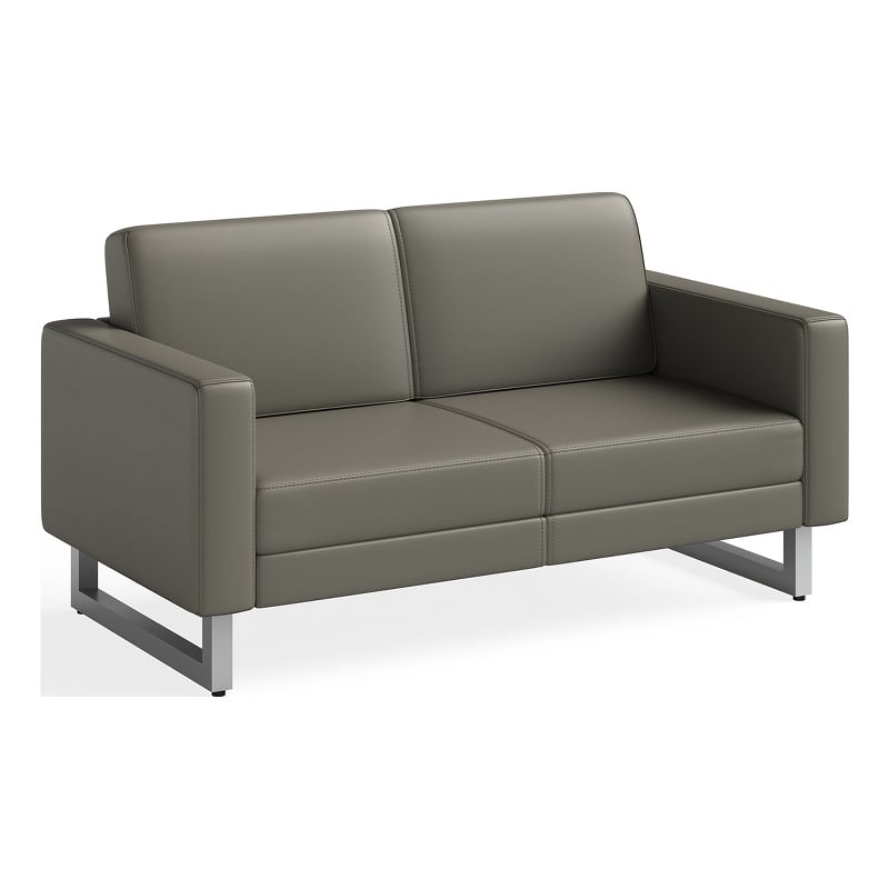 Safco Contemporary Lounge Settee Gray Vinyl Metal Mirella Legs