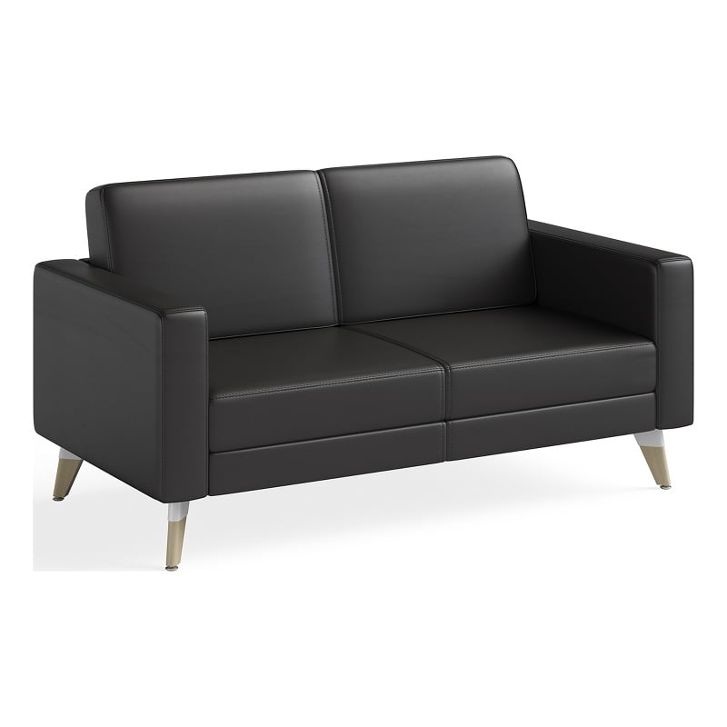 Safco Contemporary Lounge Settee Black Vinyl and Wood Resi Feet