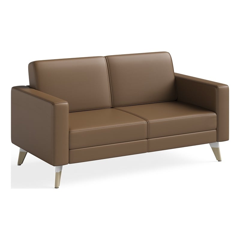 Safco Contemporary Lounge Settee Brown Vinyl and Wood Resi Feet