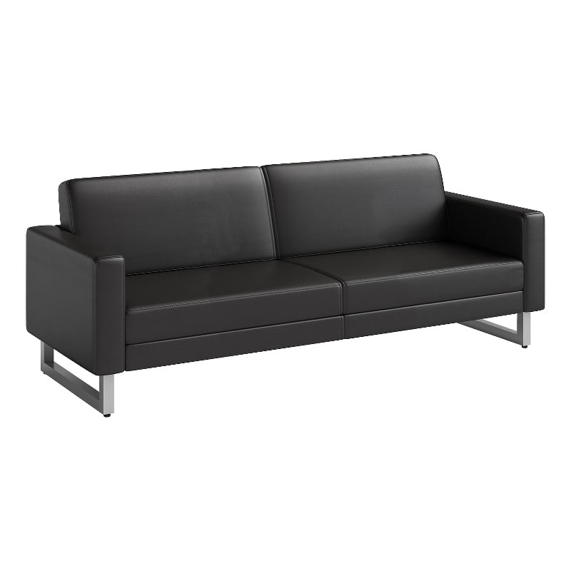 Safco Contemporary Lounge Sofa Black Vinyl with Metal Resi Feet