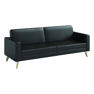 Safco Contemporary Lounge Sofa Black Vinyl with Wood Resi Feet