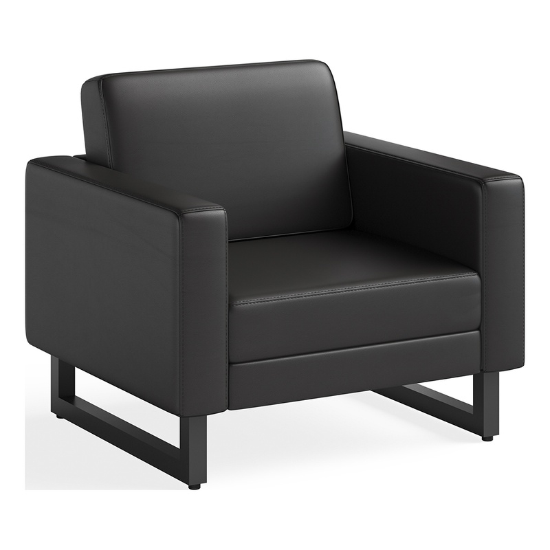 Safco Contemporary Lounge Chair Black Vinyl with Metal Mirella Leg
