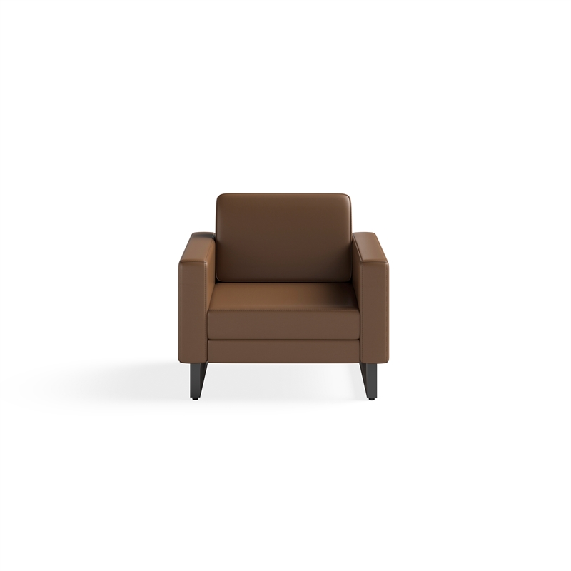 Safco Contemporary Lounge Chair Brown Vinyl with Metal Mirella Leg